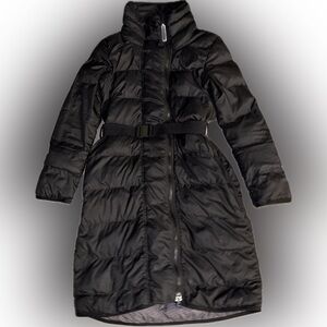 Adidas Stela McCartney Black long-padded winter puffer jacket coat with a belt